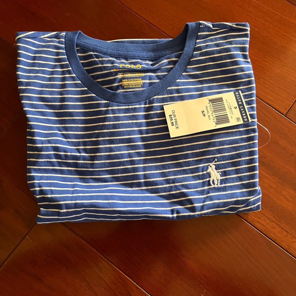 Striped blue and white polo Ralph Lauren t shirt NWT